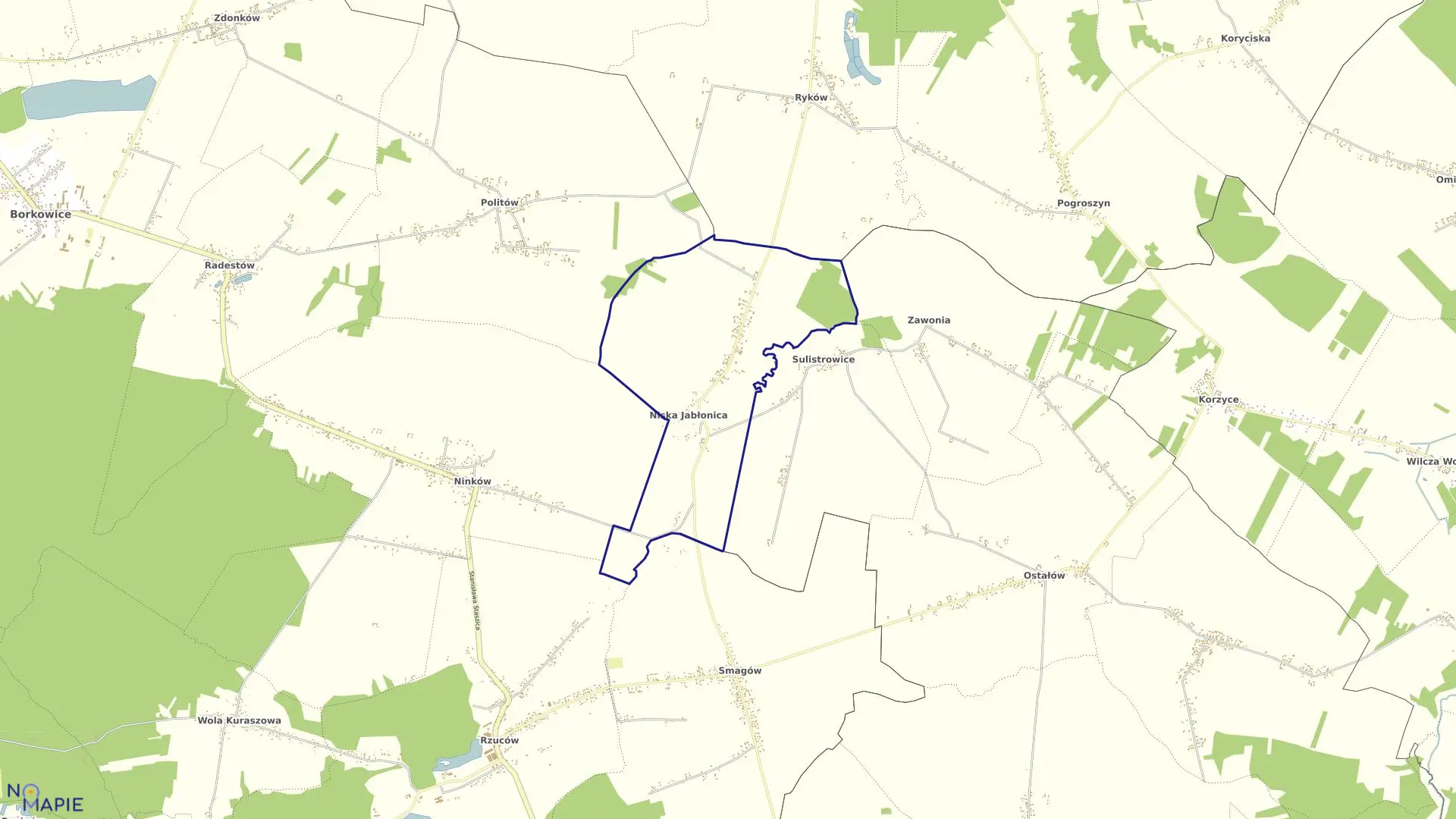 Mapa obrębu JABŁONICA NISKA w gminie Borkowice