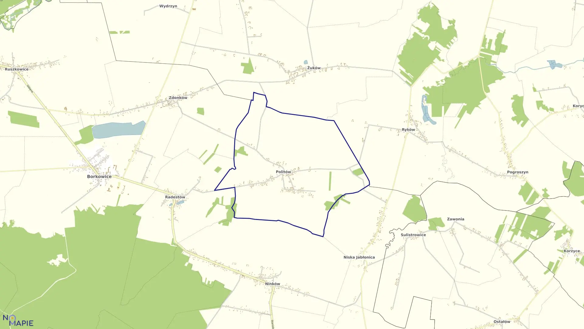 Mapa obrębu POLITÓW w gminie Borkowice