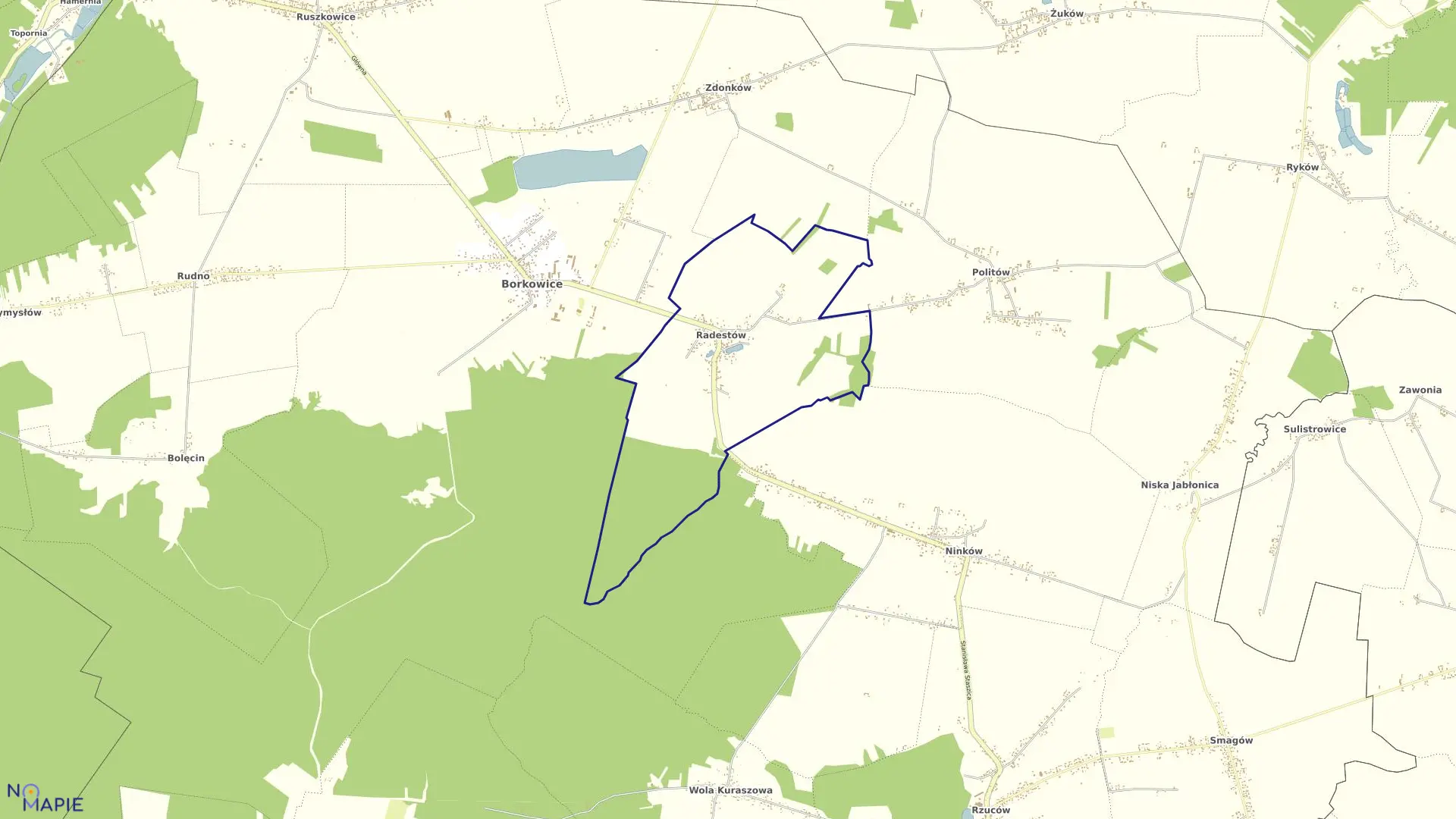 Mapa obrębu RADESTÓW w gminie Borkowice