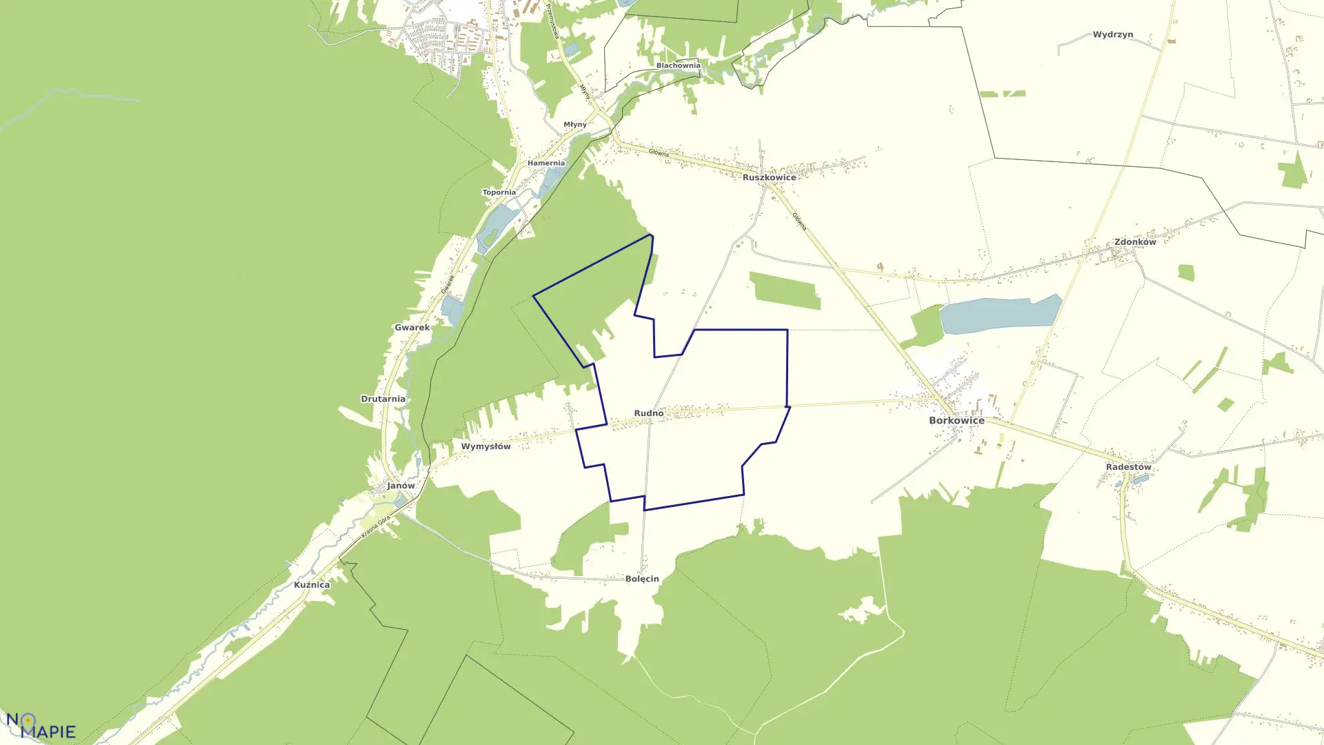 Mapa obrębu RUDNO w gminie Borkowice