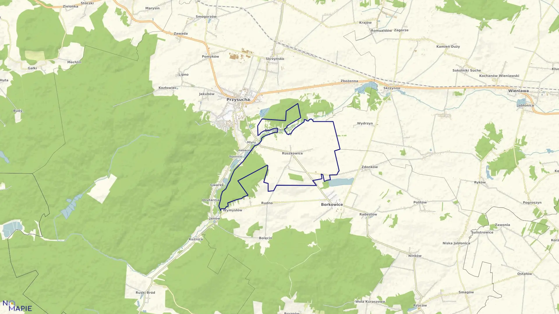 Mapa obrębu RUSZKOWICE w gminie Borkowice