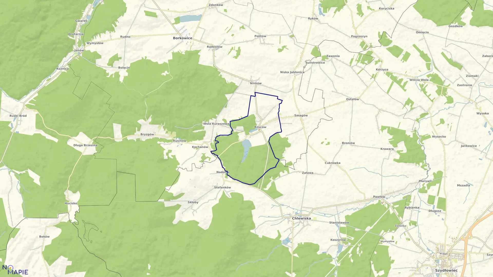 Mapa obrębu RZUCÓW w gminie Borkowice