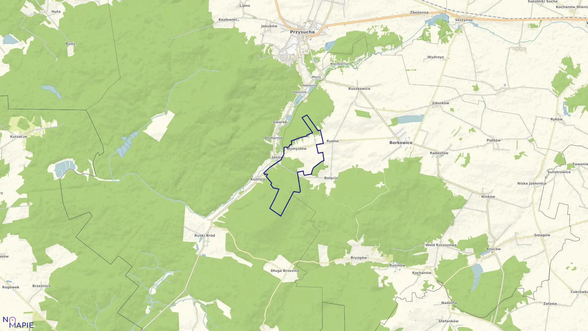 Mapa obrębu WYMYSŁÓW w gminie Borkowice